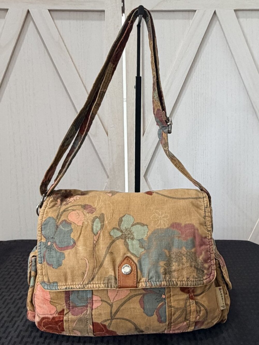 Fossil Floral Corduroy Messenger Crossbody Bag Boho Y2K Charm Purse